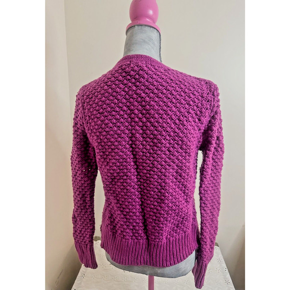 LL Bean Vintage Magenta Pink Open Knit Wool Angora Blend Cardigan Sweater - Picture 3 of 4